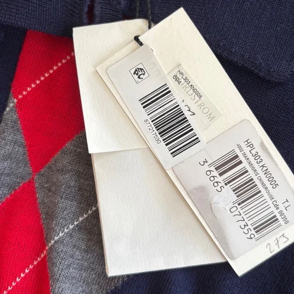 Ami Alexandre Mattiussi Navy Blue Grey Red Men’s Argyle Wool Sweater NWT Size L